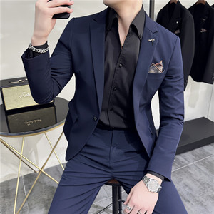 高级感纯色小西装修身大码两件套男商务休闲西服套装LJT105-P210