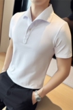 个性立体一字领polo衫男商务时尚古巴领短袖T恤咖啡色PL2426-P63，男装T恤，电商A213