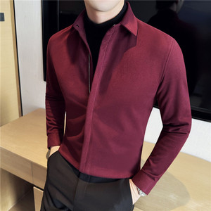 个性加厚毛呢衬衫男拉链款休闲假两件衬衫毛衣安克拉红CM9213-P93图片