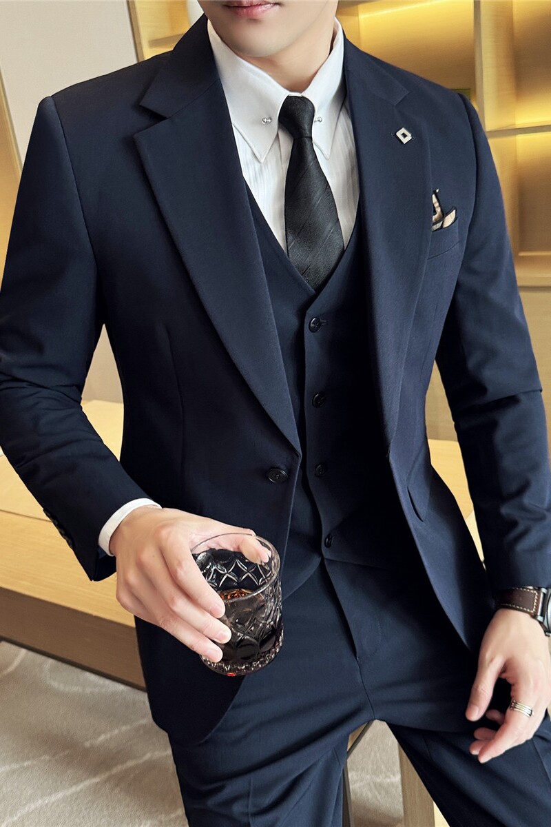 M-7XL一粒扣西装两件套男修身商务西服套装藏青色LJT7051-P150特,男装西服套装,电商A213