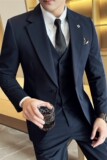 M-7XL一粒扣西装两件套男修身商务西服套装藏青色LJT7051-P150特，男装西服套装，电商A213
