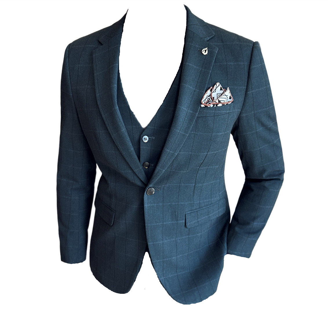 高品质色织布料西服套装男士格子西装三件套男绿色SJT8022-P275,男装西服套装,电商A213