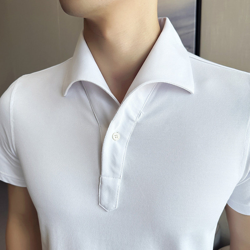 个性立体一字领polo衫男商务时尚古巴领短袖T恤藏青色PL2426-P63,男装T恤,电商A213