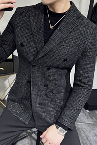 亮晶晶毛呢~质感高档帅气双排扣西服男厚款西装外套DX943-P155图片