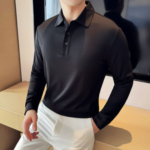 高品质翻领长袖T恤男弹力高级感带领Polo衫淡灰绿T6803-P58图片