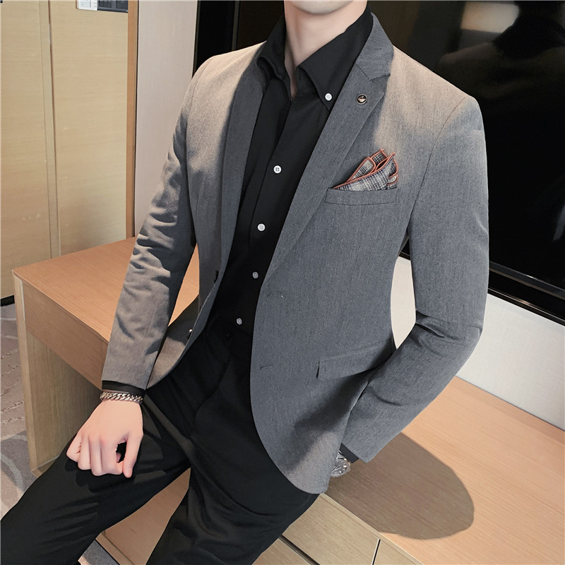 高品质S-7XL纯色西装男上衣修身休闲西服外套深灰色DX402-P155,男装西服套装,电商A213