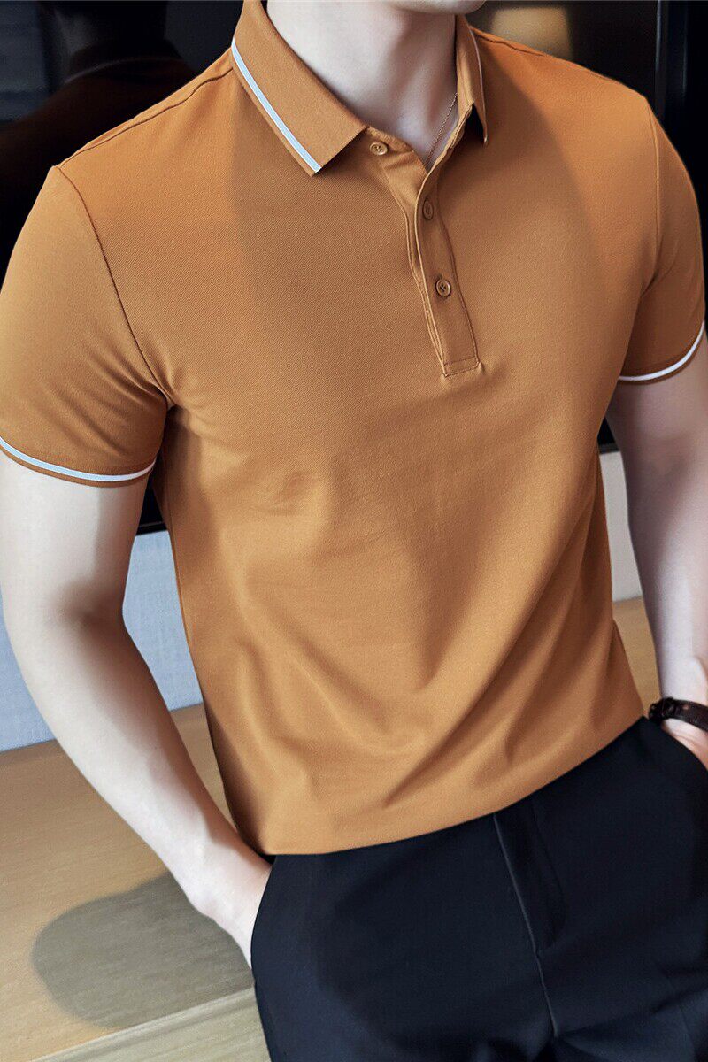夏季时尚领口拼色polo衫男撞色短袖翻领t恤焦糖色PL2258-P47图片