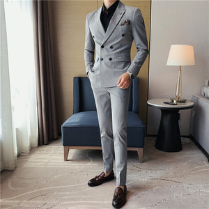 长期做 双排扣西装男套装修身商务正装男士西服LJT305/P225图片