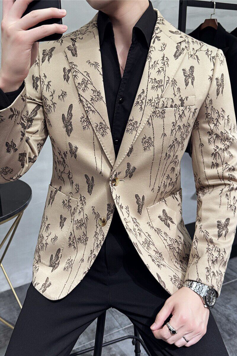 高级感秋装花西装外套男西服商务休闲质感印花西装DX8036-P155，男装西服套装，电商A213