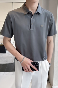 轻熟风~小金边冰丝翻领无痕T恤男士冰感短袖POLO衫灰色PL01-P70图片