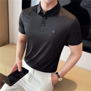 高品质跑量款无痕压胶~弹力polo衫男翻领短袖t恤灰色PL20-P40特图片