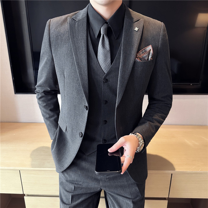 春秋戗驳领双开叉两粒扣西装男套装西服三件套藏青色SJT505-P265,男装西服套装,电商A213