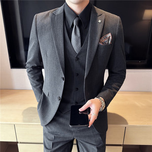 春秋戗驳领双开叉两粒扣西装男套装西服三件套藏青色SJT505-P265图片