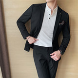 纯色小西装男修身大码两件套男商务休闲西服套装卡其LJT105/P210，男装西服套装，电商A213