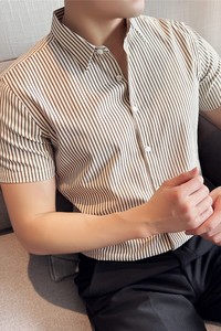 夏季薄款男质感条纹短袖衬衫商务休闲衬衣弹力修身衬衫C8001-P58图片