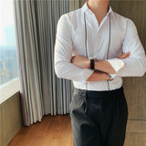 个性线条刺绣男士白衬衫修身西装打底长袖衬衫白色A213/C012/P60，男装T恤，电商A213