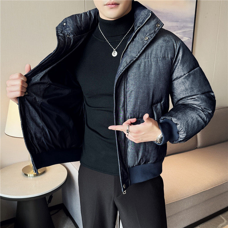 冬装高级感牛仔质感加厚棉衣时尚保暖棉服立领外套蓝色M8891-P178图片