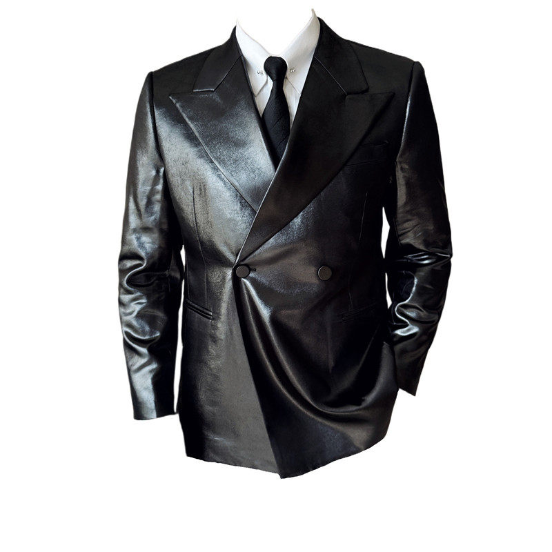 主持人高级感西装外套亮面皮衣休闲时尚皮西服灰色DX702-P178，男装西服套装，电商A213