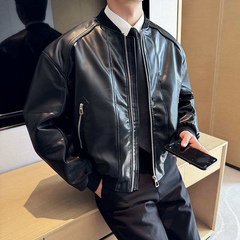 加厚加棉棉衣男短款机车皮夹克外套立领保暖面包服M21939-P218图片