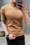 秋冬纯色半高领打底毛衣男中领针织短袖毛衣修身卡其色MK808/P47，男装T恤，电商A213