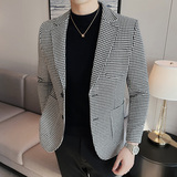 补齐大货~西装外套男潮流修身黑白拼接千鸟格子西服男DX916-P138，男装西服套装，电商A213