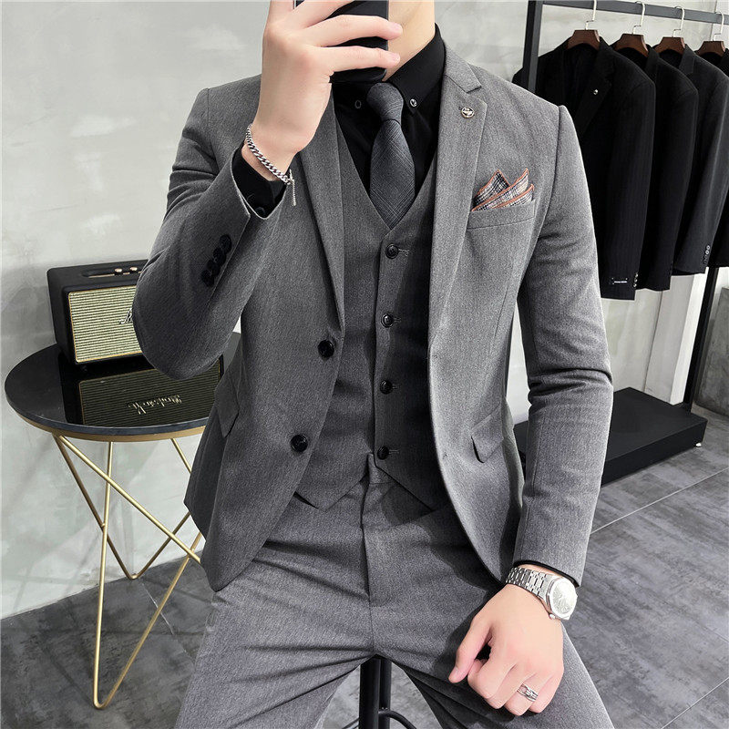 新增藏青色~质感两粒扣双开叉西服套装修身西装三件套SJT402-P270,男装西服套装,电商A213