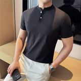 透气轻薄款凉感柔软弹力速干索罗娜亨利领短袖T恤草绿色TF107-P45，男装T恤，电商A213