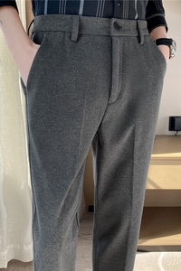 腰部可拉伸磨毛加厚毛呢西裤男商务西裤小脚休闲裤灰色XK209-P68图片