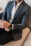 补齐大货~男格子西装外套修身西服上衣男单西外套蓝色DX873-P155，男装西服套装，电商A213