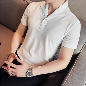 黑色休闲polo衫男商务翻领修身T恤经典一片领纯色短袖PL2235-P63图片