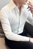 春夏季冰丝褶皱条纹衬衫男长袖设计感衬衣防晒外套白色C2311-P63，男装防晒衣，电商A213