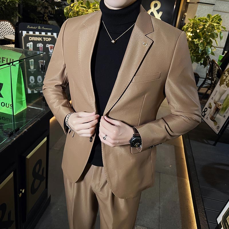 高级感休闲西装两件套男修身韩版英伦风西服套装LJT403-P230,男装西服套装,电商A213