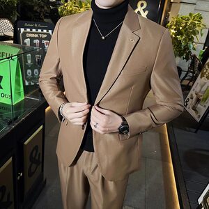 高级感休闲西装两件套男修身韩版英伦风西服套装LJT403-P230图片