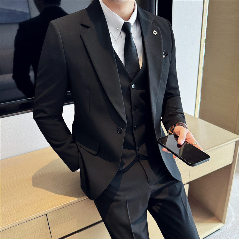 高品质一粒扣西装套装男修身商务西服三件套浅灰色SJT7051-P190特,男装西服套装,电商A213