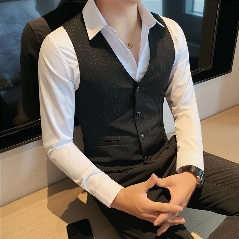 伴郎服兄弟装男士潮流婚礼西装马甲英伦修身条纹马甲DMJ109-P40特图片