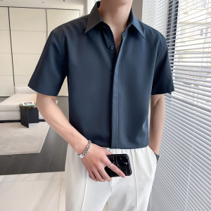 轻熟风~暗门襟尖领衬衫男短袖帅气休闲男衬衣白色C2303-P58图片