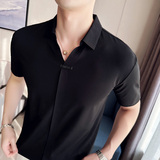 夏季高弹性感V领短袖POLO衫男士高级感冰丝无痕翻领T恤T2411-P63，男装T恤，电商A213