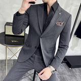 男士薄款戗驳领两粒扣单排扣双开叉西装两件套藏青色LJT505-P210，男装西服套装，电商A213