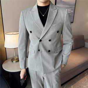 色织质感面料西服套装条纹双排扣西装三件套男SJT6831-P275图片