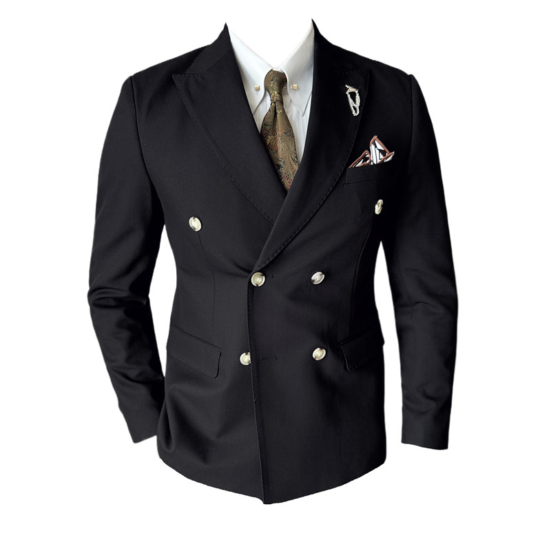 新增绿色~高级感戗驳领条纹新郎结婚礼服西装三件套SJT8025-P270,男装西服,电商A213