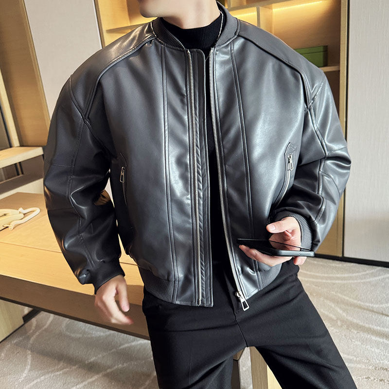 加厚加棉棉衣男短款机车皮夹克外套立领保暖面包服M21939-P218图片