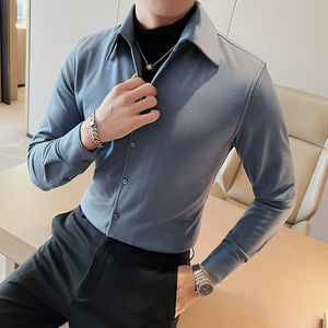 个性V领加厚毛呢衬衫纯色休闲假两件衬衫毛衣深灰色CM2137-P98图片