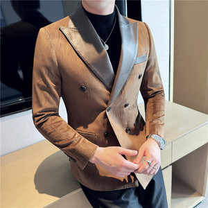 独特条绒定制布~拼皮西服肌理感加厚绒布双排扣西装DX8822-P165