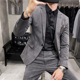 长期做自拍图男士格子西装套装西服两件套修身西装LJT101/P225，男装西服套装，电商A213