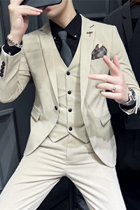 S-7XL主推款~男士西服套装韩版修身西装三件套卡其色SJT105-P265图片