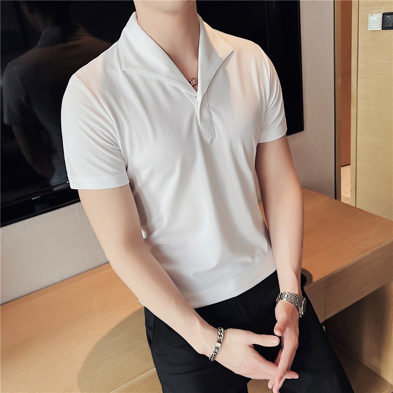 黑色休闲polo衫男商务翻领修身T恤经典一片领纯色短袖PL2235-P63,男装T恤,电商A213