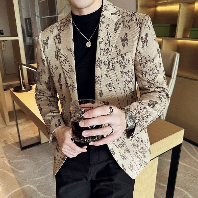2025秋装花西装外套男西服商务休闲质感印花小西装潮DX8036-P155图片