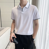 轻熟风~V领拼色翻领T恤男士短袖POLO衫黑色PL05-P55，男装T恤，电商A213