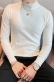 半高领毛衣秋冬季打底衫修身纯色中领针织衫线衣白色MK818-P47，男装T恤，电商A213