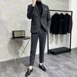 条纹毛呢休闲西装外套男修身韩版秋冬加厚款西服套装LJT6953-P230，男装西服套装，电商A213